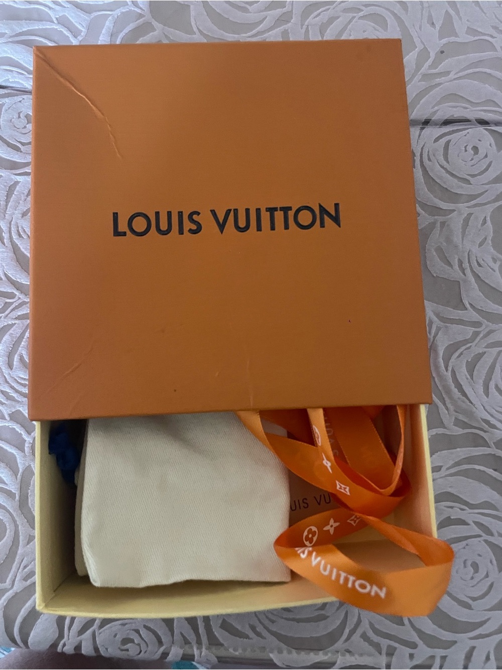 Louis Vuitton Orange and Cream Branded Gift Box with Ribbon